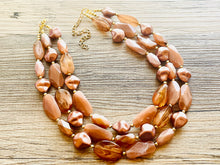 Load image into Gallery viewer, Roses & Mocha chunky necklace, brown beaded jewelry, resin tan beaded necklace, cinnamon necklace tan champagne coffee 3 strand