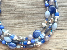 Load image into Gallery viewer, Sleeping Under the Silver Stars chunky necklace,gray beaded jewelry, resin beaded necklace, beaded necklace, aqua blue necklace