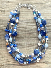 Load image into Gallery viewer, Sleeping Under the Silver Stars chunky necklace,gray beaded jewelry, resin beaded necklace, beaded necklace, aqua blue necklace