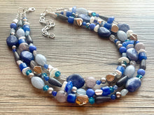 Load image into Gallery viewer, Sleeping Under the Silver Stars chunky necklace,gray beaded jewelry, resin beaded necklace, beaded necklace, aqua blue necklace