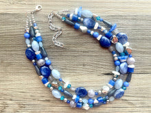 Load image into Gallery viewer, Sleeping Under the Silver Stars chunky necklace,gray beaded jewelry, resin beaded necklace, beaded necklace, aqua blue necklace