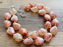 Load image into Gallery viewer, White & Red Swirl Shortcake Soirée, Chunky 2 Strand Statement Necklace, maroon jewelry, dark red necklace, gray glitter resin jewelry