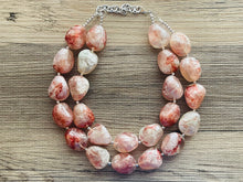 Load image into Gallery viewer, White & Red Swirl Shortcake Soirée, Chunky 2 Strand Statement Necklace, maroon jewelry, dark red necklace, gray glitter resin jewelry