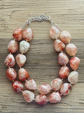 Load image into Gallery viewer, White & Red Swirl Shortcake Soirée, Chunky 2 Strand Statement Necklace, maroon jewelry, dark red necklace, gray glitter resin jewelry