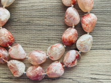 Load image into Gallery viewer, White & Red Swirl Shortcake Soirée, Chunky 2 Strand Statement Necklace, maroon jewelry, dark red necklace, gray glitter resin jewelry