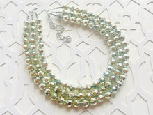 Load image into Gallery viewer, Mirrorball Silver Chunky Statement Necklace, Big beaded jewelry, Gray 3 Strand Statement Necklace, Bib necklace winter resin mirror
