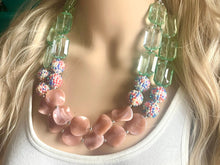Load image into Gallery viewer, Candy champagne & Lime Green Chunky Statement jewelry set, Big bib beaded jewelry, Double Strand Necklace, bridesmaid wedding
