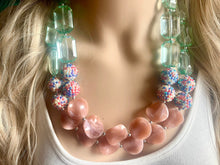 Load image into Gallery viewer, Candy champagne & Lime Green Chunky Statement jewelry set, Big bib beaded jewelry, Double Strand Necklace, bridesmaid wedding