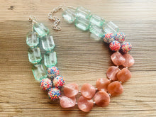 Load image into Gallery viewer, Candy champagne & Lime Green Chunky Statement jewelry set, Big bib beaded jewelry, Double Strand Necklace, bridesmaid wedding