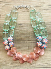 Load image into Gallery viewer, Candy champagne & Lime Green Chunky Statement jewelry set, Big bib beaded jewelry, Double Strand Necklace, bridesmaid wedding