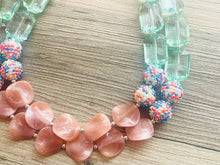 Load image into Gallery viewer, Candy champagne & Lime Green Chunky Statement jewelry set, Big bib beaded jewelry, Double Strand Necklace, bridesmaid wedding