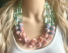 Load image into Gallery viewer, Candy champagne & Lime Green Chunky Statement jewelry set, Big bib beaded jewelry, Double Strand Necklace, bridesmaid wedding