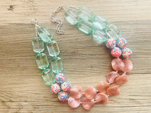 Load image into Gallery viewer, Candy champagne & Lime Green Chunky Statement jewelry set, Big bib beaded jewelry, Double Strand Necklace, bridesmaid wedding
