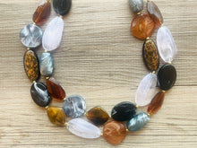 Load image into Gallery viewer, Outdoorsy Gal Neutral chunky necklace, beaded jewelry, resin beaded tan brown necklace, brown tan champagne gold silver white cream