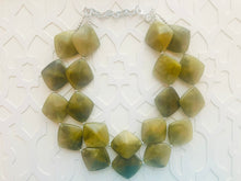 Load image into Gallery viewer, Olive Green Chunky Statement Necklace, Big beaded jewelry, double Strand Statement Necklace, Bib necklace, green bridesmaid wedding