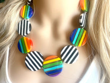Load image into Gallery viewer, Colorful Contrast Beaded Necklace, Colorful Jewelry, Chunky statement necklace, big beaded necklace, rainbow jewelry, gay pride black white