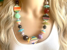Load image into Gallery viewer, Colorful Contrast Beaded Necklace, Colorful Jewelry, Chunky statement necklace, big beaded necklace, rainbow jewelry, gay pride black white