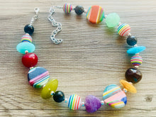 Load image into Gallery viewer, Colorful Contrast Beaded Necklace, Colorful Jewelry, Chunky statement necklace, big beaded necklace, rainbow jewelry, gay pride black white