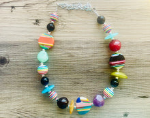 Load image into Gallery viewer, Colorful Contrast Beaded Necklace, Colorful Jewelry, Chunky statement necklace, big beaded necklace, rainbow jewelry, gay pride black white
