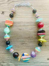 Load image into Gallery viewer, Colorful Contrast Beaded Necklace, Colorful Jewelry, Chunky statement necklace, big beaded necklace, rainbow jewelry, gay pride black white