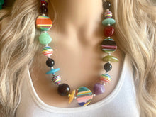 Load image into Gallery viewer, Colorful Contrast Beaded Necklace, Colorful Jewelry, Chunky statement necklace, big beaded necklace, rainbow jewelry, gay pride black white