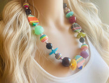 Load image into Gallery viewer, Colorful Contrast Beaded Necklace, Colorful Jewelry, Chunky statement necklace, big beaded necklace, rainbow jewelry, gay pride black white
