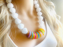 Load image into Gallery viewer, Colorful Contrast Beaded Necklace, Colorful Jewelry, Chunky statement necklace, big beaded necklace, rainbow jewelry, gay pride marigold