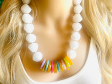 Load image into Gallery viewer, Colorful Contrast Beaded Necklace, Colorful Jewelry, Chunky statement necklace, big beaded necklace, rainbow jewelry, gay pride marigold