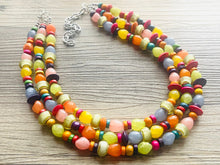 Load image into Gallery viewer, Colorful Contrast Beaded Necklace, Colorful Jewelry, Chunky statement necklace, big beaded necklace, rainbow jewelry, gay pride wood bead