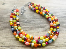 Load image into Gallery viewer, Colorful Contrast Beaded Necklace, Colorful Jewelry, Chunky statement necklace, big beaded necklace, rainbow jewelry, gay pride wood bead