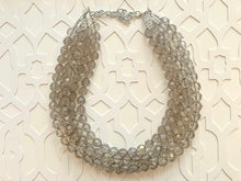 Load image into Gallery viewer, Light Gray Chunky Statement Necklace, Big beaded jewelry, Gray 5 Strand Statement Necklace, Bib necklace winter resin cream