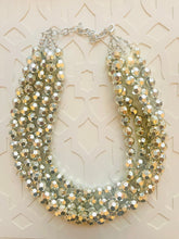 Load image into Gallery viewer, Super Shiny Silver Chunky Statement Necklace, Big beaded jewelry, Gray 5 Strand Statement Necklace, Bib necklace winter resin mirror