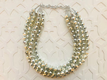 Load image into Gallery viewer, Super Shiny Silver Chunky Statement Necklace, Big beaded jewelry, Gray 5 Strand Statement Necklace, Bib necklace winter resin mirror