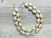 Load image into Gallery viewer, Golden Coast Chunky Statement Necklace, 2 Strand Gold Matte Necklace nugget jewelry, earrings set, gold beaded bib