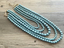 Load image into Gallery viewer, Turquoise Graduated Necklace, 5 strand jewelry, round beaded chunky statement necklace, blue necklace, light blue jewelry, formal drop long