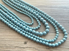 Load image into Gallery viewer, Turquoise Graduated Necklace, 5 strand jewelry, round beaded chunky statement necklace, blue necklace, light blue jewelry, formal drop long