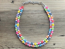 Load image into Gallery viewer, Rainbow 2 strand Beaded Necklace, Funky Colorful Jewelry, Chunky statement necklace, big beaded necklace, rainbow jewelry white