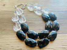 Load image into Gallery viewer, Black & Clear Resin Necklace, multi strand jewelry, big beaded chunky statement necklace, black necklace, bridesmaid necklace, bib necklace