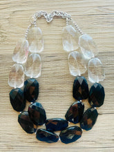 Load image into Gallery viewer, Black & Clear Resin Necklace, multi strand jewelry, big beaded chunky statement necklace, black necklace, bridesmaid necklace, bib necklace