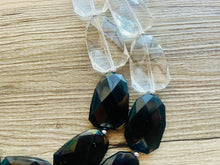 Load image into Gallery viewer, Black & Clear Resin Necklace, multi strand jewelry, big beaded chunky statement necklace, black necklace, bridesmaid necklace, bib necklace