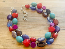 Load image into Gallery viewer, Berry Good Chunky Statement Necklace, Double Strand Beaded Jewelry, cranberry Blue jewelry, bridesmaid wedding bib resin purple turquoise