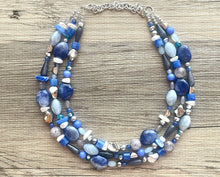 Load image into Gallery viewer, Sleeping Under the Silver Stars chunky necklace,gray beaded jewelry, resin beaded necklace, beaded necklace, aqua blue necklace