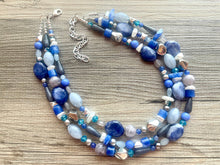 Load image into Gallery viewer, Sleeping Under the Silver Stars chunky necklace,gray beaded jewelry, resin beaded necklace, beaded necklace, aqua blue necklace