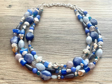 Load image into Gallery viewer, Sleeping Under the Silver Stars chunky necklace,gray beaded jewelry, resin beaded necklace, beaded necklace, aqua blue necklace