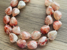 Load image into Gallery viewer, White & Red Swirl Shortcake Soirée, Chunky 2 Strand Statement Necklace, maroon jewelry, dark red necklace, gray glitter resin jewelry