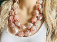 Load image into Gallery viewer, White & Red Swirl Shortcake Soirée, Chunky 2 Strand Statement Necklace, maroon jewelry, dark red necklace, gray glitter resin jewelry