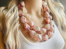 Load image into Gallery viewer, White & Red Swirl Shortcake Soirée, Chunky 2 Strand Statement Necklace, maroon jewelry, dark red necklace, gray glitter resin jewelry