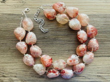 Load image into Gallery viewer, White & Red Swirl Shortcake Soirée, Chunky 2 Strand Statement Necklace, maroon jewelry, dark red necklace, gray glitter resin jewelry