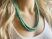 Load image into Gallery viewer, 3 Strand Wood Mint Green Stained Beaded Necklace, green Jewelry Chunky statement necklace, big beaded necklace jewelry, natural wood