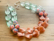 Load image into Gallery viewer, Candy champagne & Lime Green Chunky Statement jewelry set, Big bib beaded jewelry, Double Strand Necklace, bridesmaid wedding